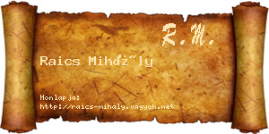 Raics Mihály névjegykártya